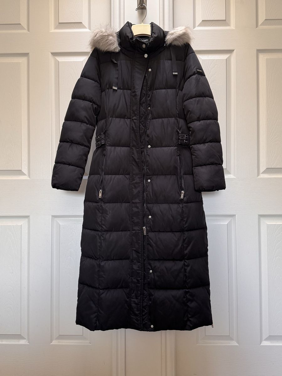 DKNY Women's Small Faux Fur Puffer Coat Long Jacket