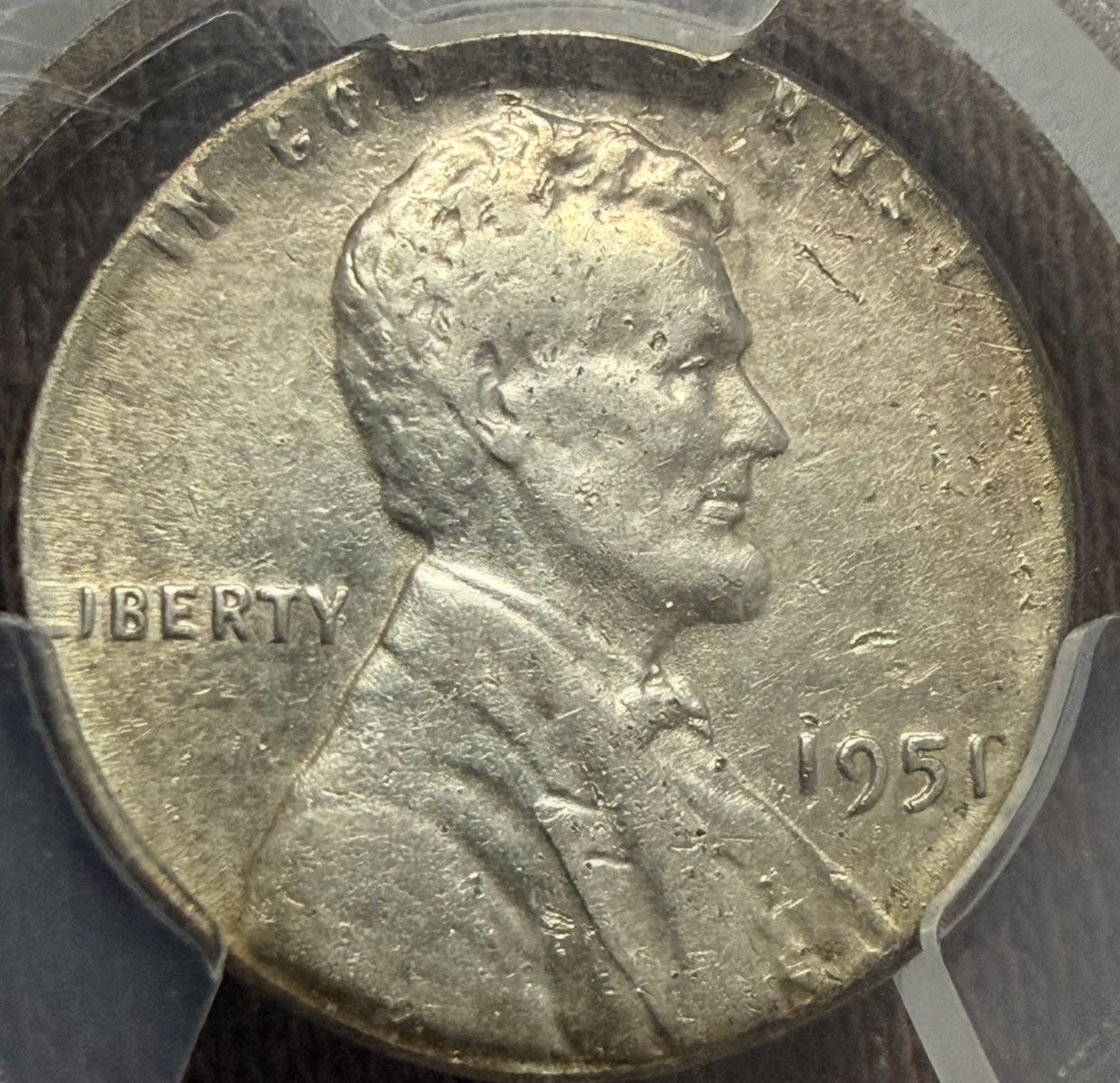 1951 Lincoln cent struck on silver dime planchet