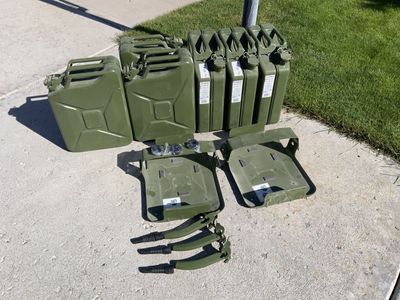 Six Gas/Fuel Cans-Nato 5 gallon and Mr Heater Portable Buddy