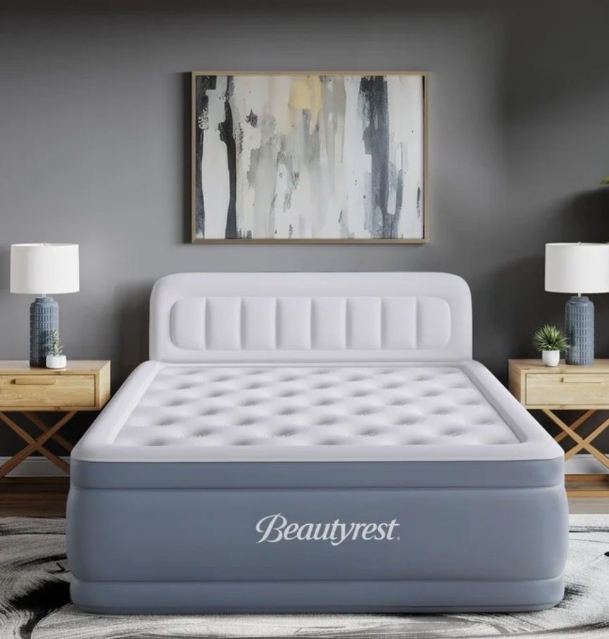 New 24” queen air mattress with headboard & pump