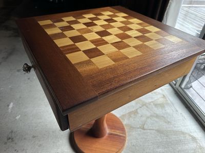 Hand Made Wooden Chess with Storage Drawer - Pedestal Base, Rich Wood Finish