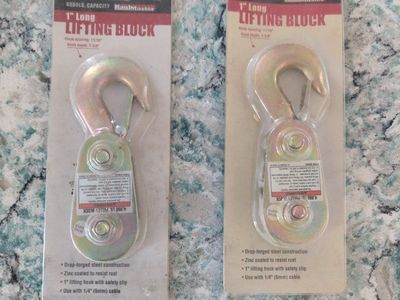 HaulMaster 4000lb Capacity 1" Long Lifting Block Pulley Zinc Coated - Set of 2