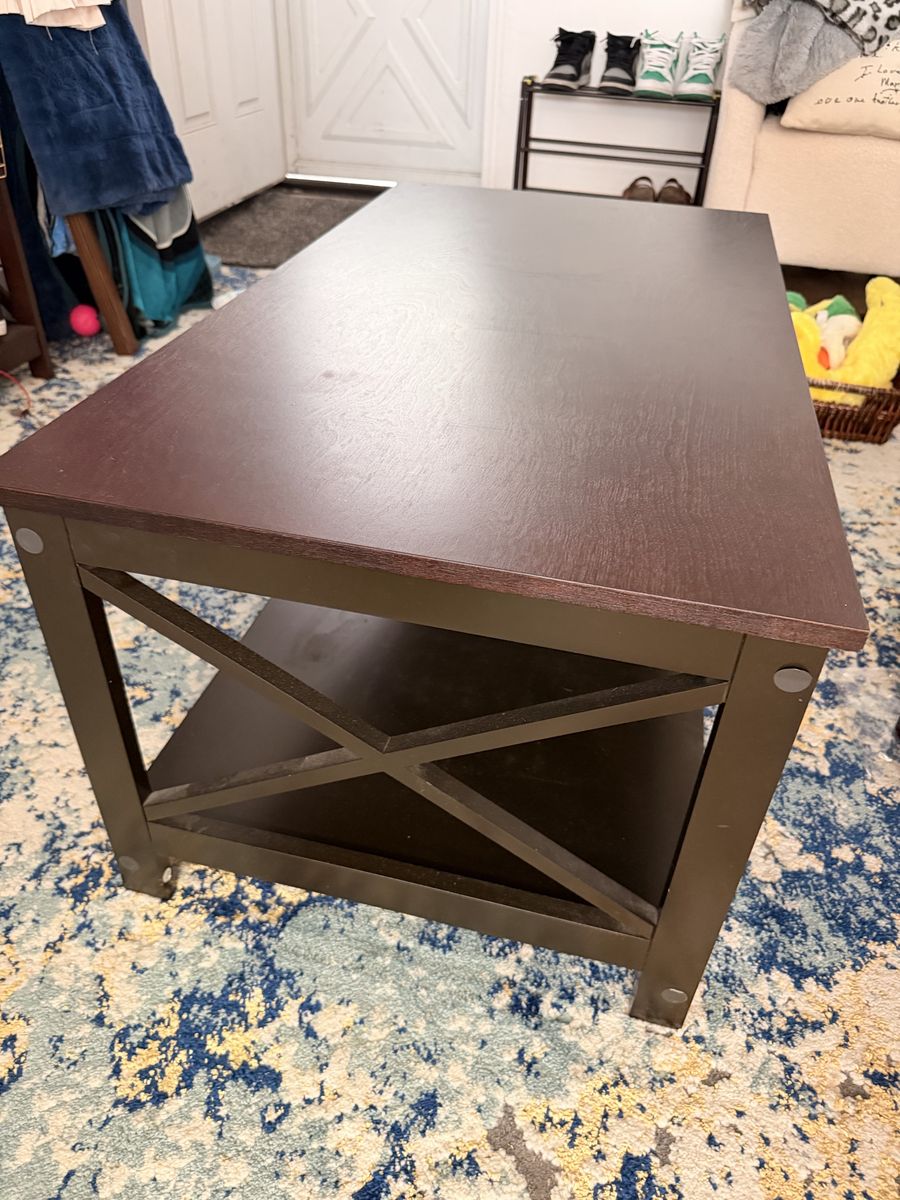 Dark Wood Coffee Table with Bottom Shelf - Modern Farmhouse Style