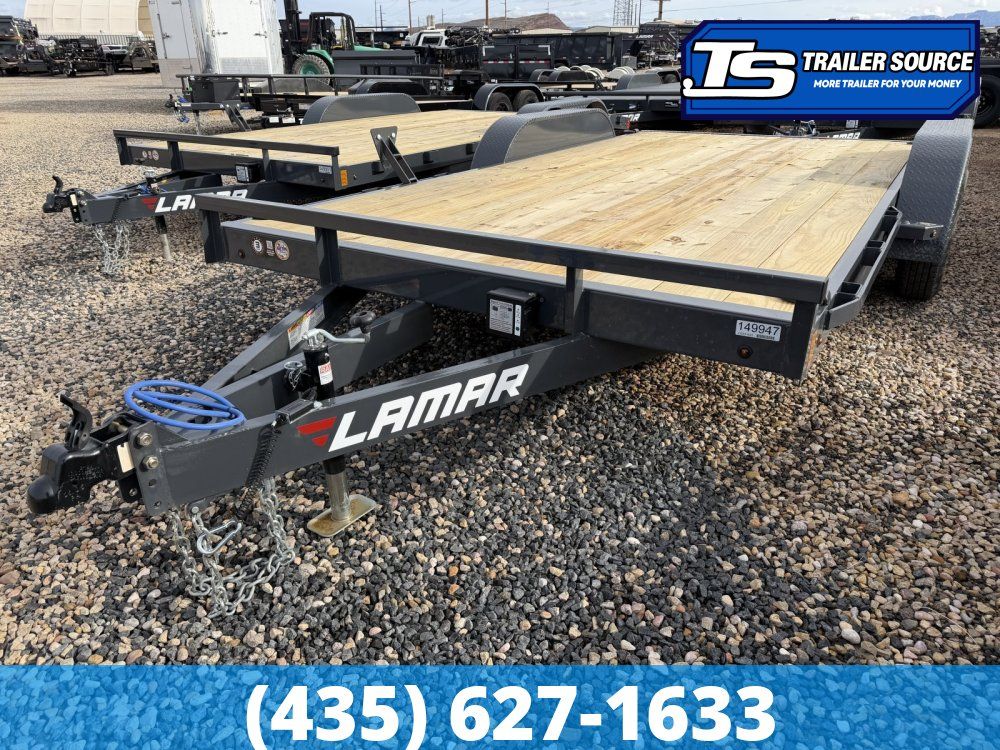 7x16 Lamar CE Flatbed Car Hauler Trailer - 7K GVWR D-Rings