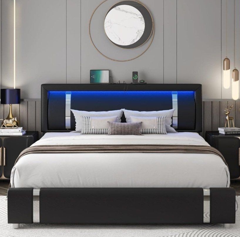 King Platform Bed Adjustable Headboard Led Lights