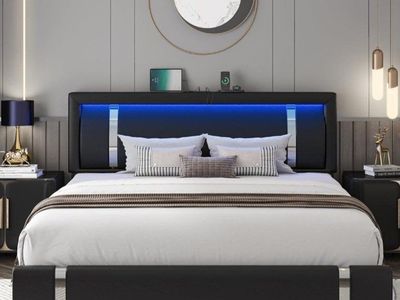 King Platform Bed Adjustable Headboard Led Lights