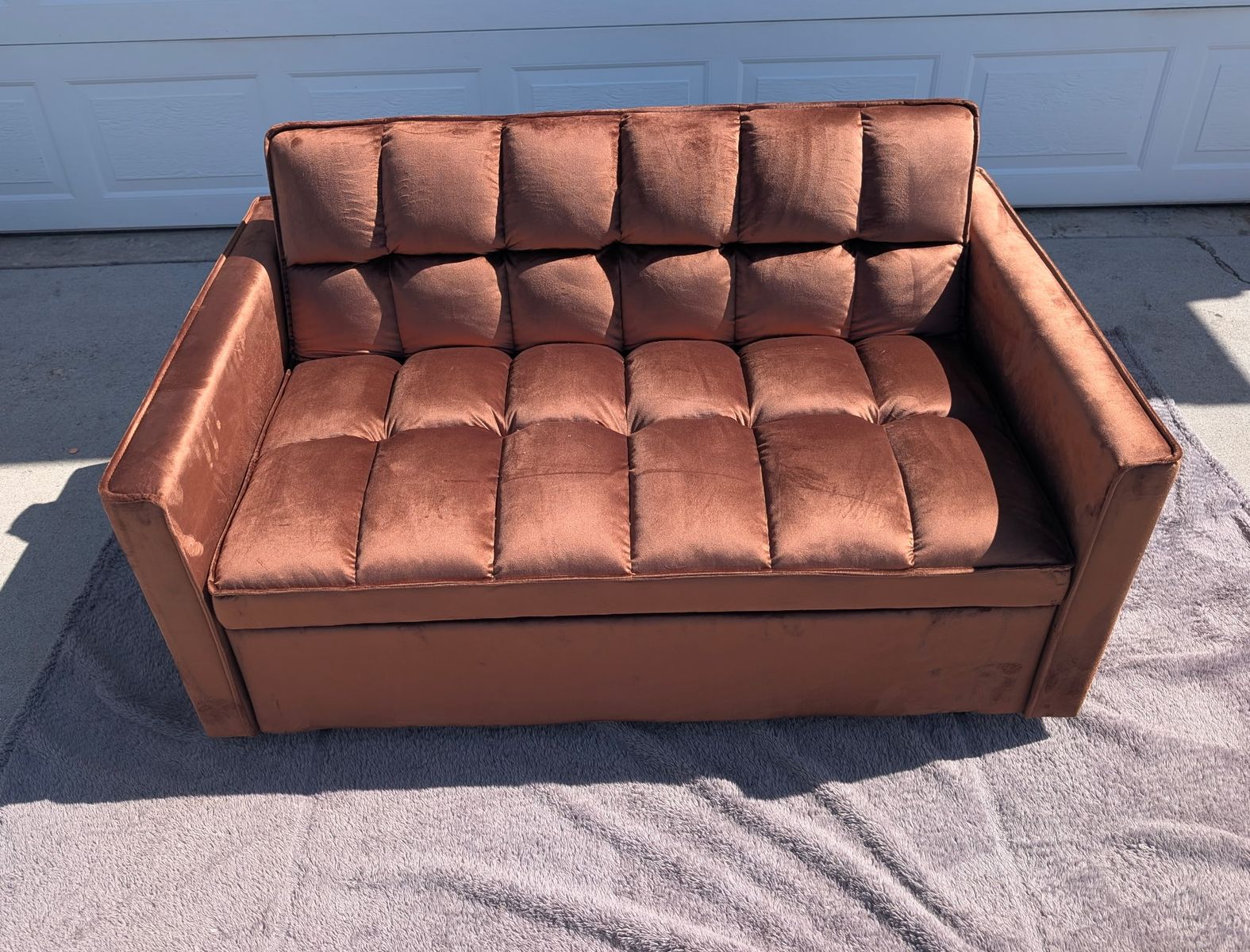 Vintage Mid-Century Modern Tufted Velvet Loveseat Sofa - Burnt Orange/Brown