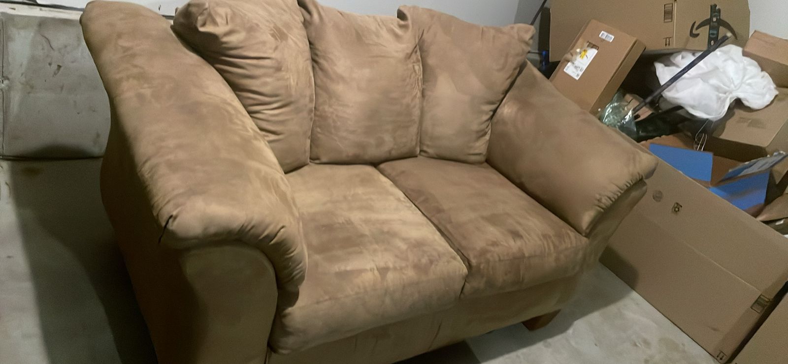 Brown Microfiber Living Room Sofa and Loveseat Set with Plush Back Cushion
