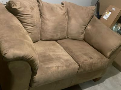 Brown Microfiber Living Room Sofa and Loveseat Set with Plush Back Cushion