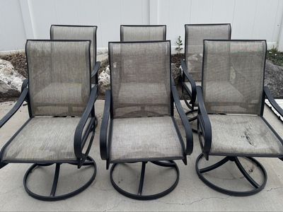 Set of 6 Outdoor Swivel Rocker Patio Dining Chairs with Sling Seats
