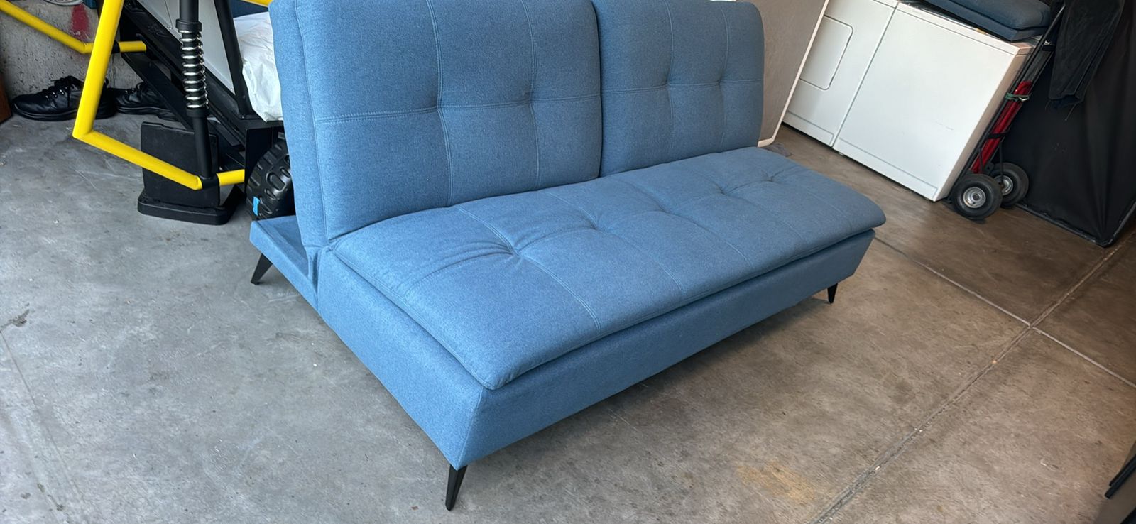 Blue Tufted Fabric Futon Convertible Sofa Bed like new clean $100
