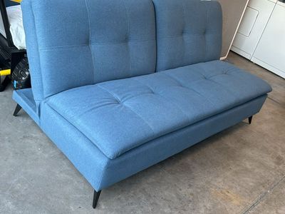 Blue Tufted Fabric Futon Convertible Sofa Bed like new clean $100