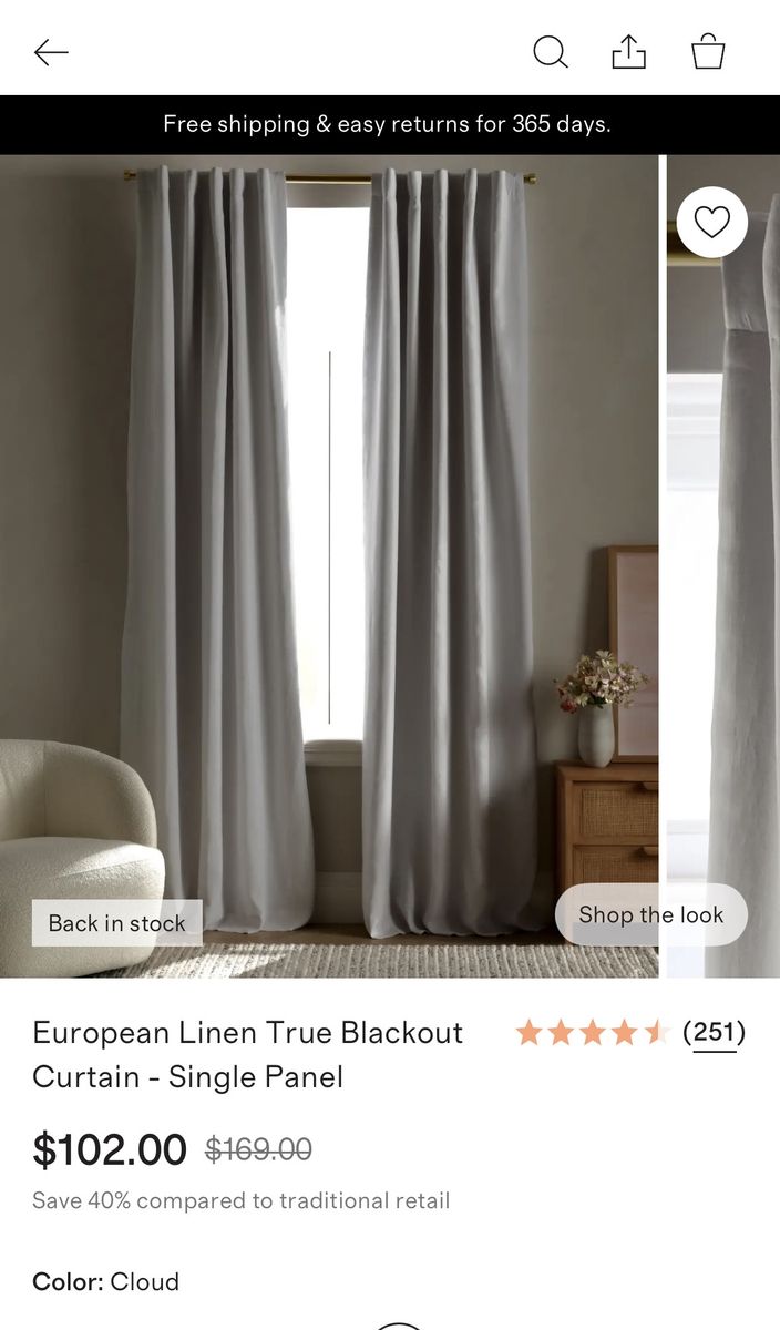 Quince 100% European Linen True Blackout Curtains Light Gray 48x96 - Pair