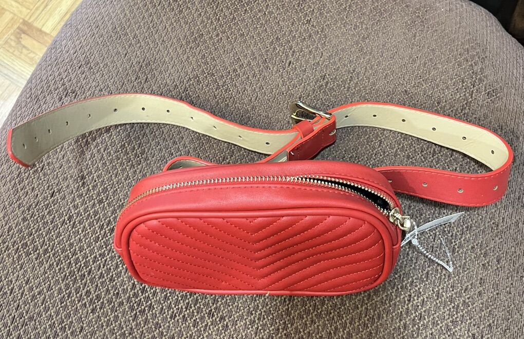 Red Belt Bag With Gold Zip Adjustable Strap