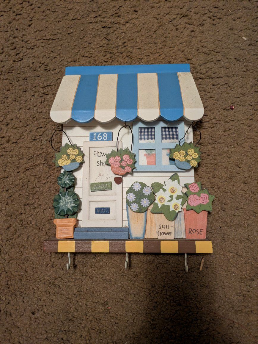 Flower Shop Wall Decor with Hooks - Key Holder, Charming Home Accent, Whimsical Design