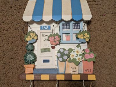 Flower Shop Wall Decor with Hooks - Key Holder, Charming Home Accent, Whimsical Design