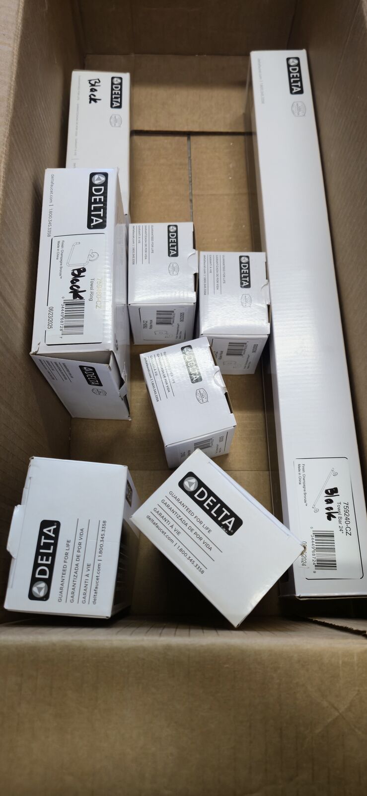 LIQUIDATION: Box of Delta Bathroom Hardware - Flat Black - New