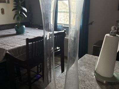 Pair of Tall Clear Glass Trumpet Vases 22”Inches Tall