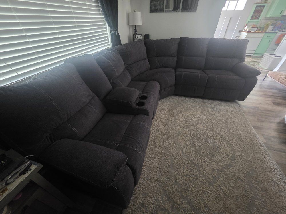 Like New/Used Grey Sectional Couch with 3 Recliners & Cupholders - Excellent Condition
