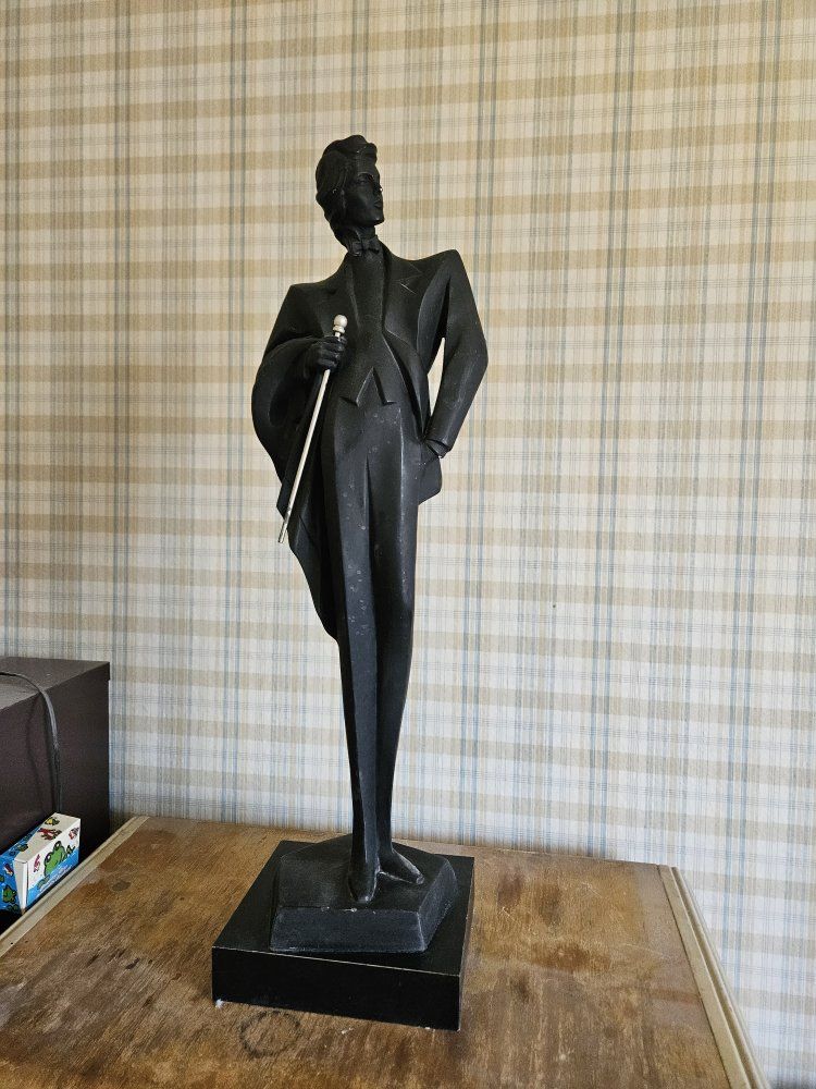 Vintage Austin Productions 1989 'A. Danel' Art Deco Gentleman Statue Sculpture Black