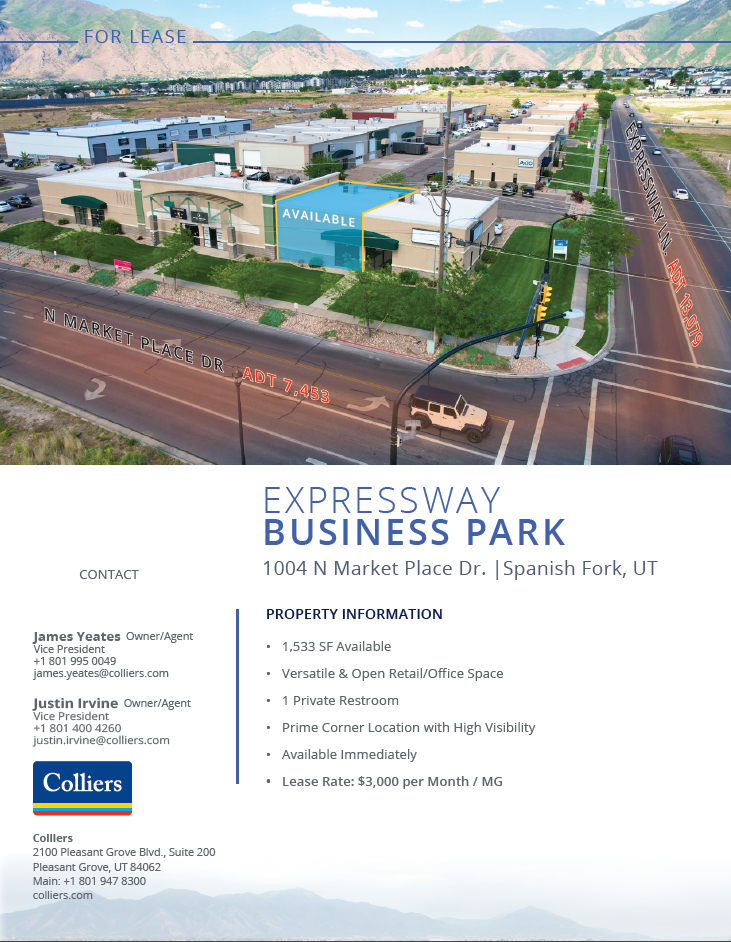 Retail/Office/Flex Unit for Lease in Spanish Fork - 1,533 SF