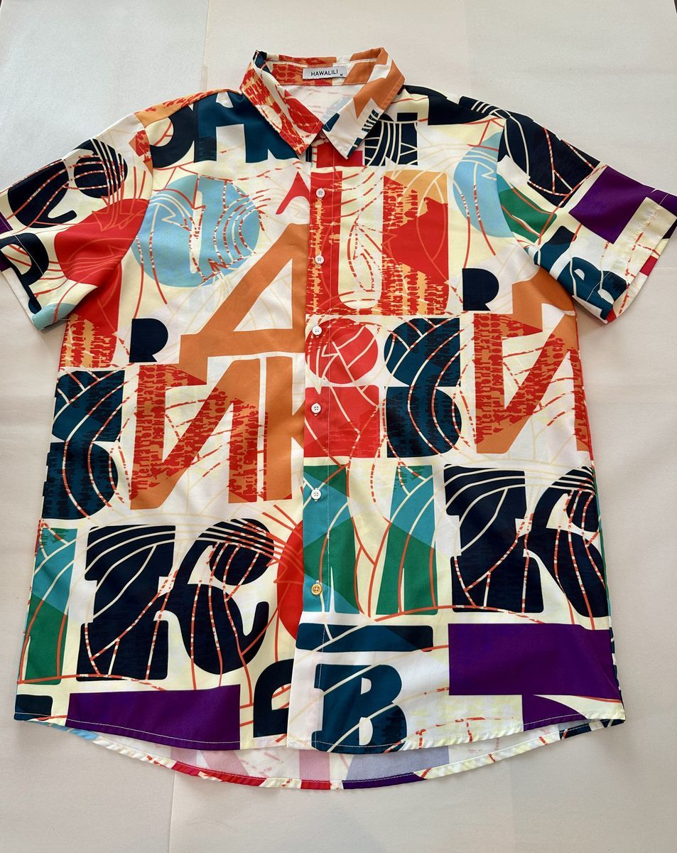 Hawalili Mens Medium Hawaiian Shirt Abstract Graphic Button Up Short Sleeve
