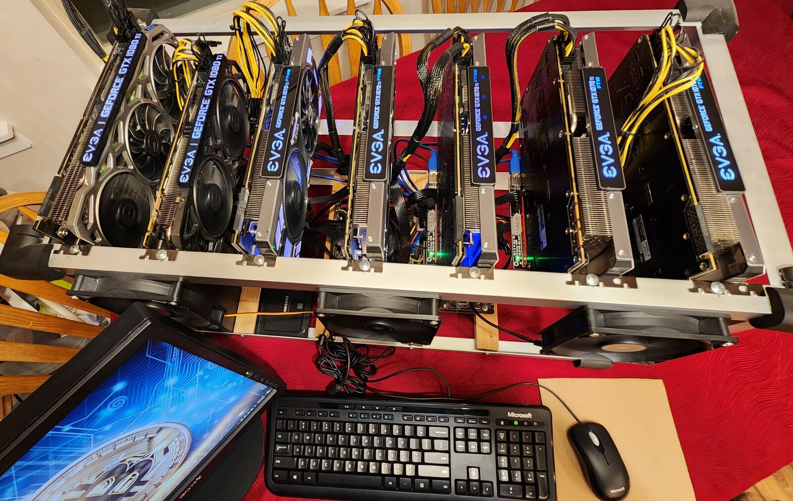 Complete Custom Built GPU Crypto Miner (2 x 1080 Ti, 5 x 1070 Ti) w/ 1300 W PS
