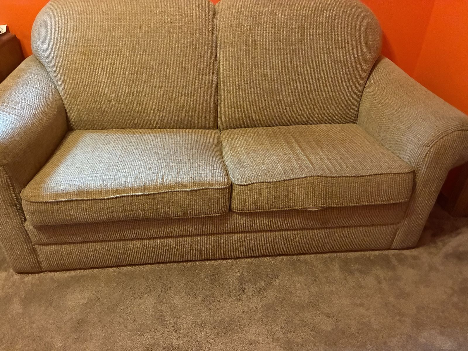 La-Z-Boy Textured Fabric Loveseat Sofa with Full size Sleeper - Beige