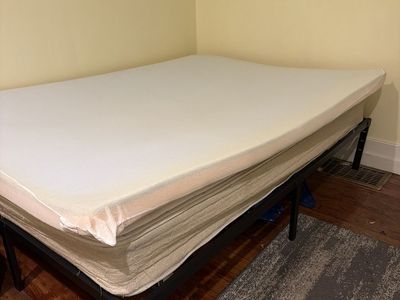 Queen size bed, frame and memory foam pad