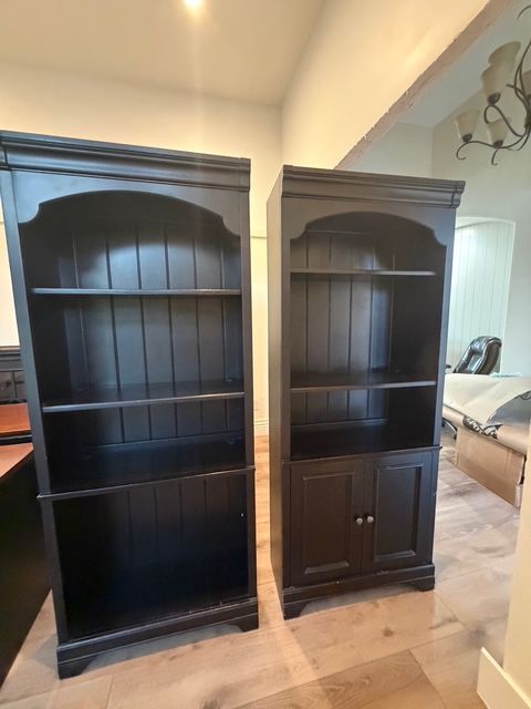 Matching Solid Wood Bookshelves (2 Units) – Cabinet + Open Storage