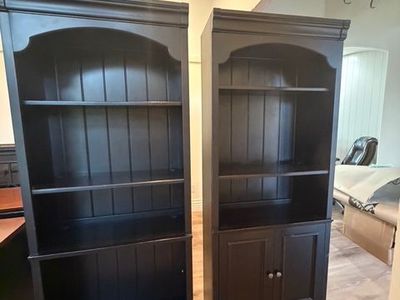 Matching Solid Wood Bookshelves (2 Units) – Cabinet + Open Storage