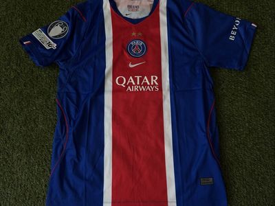 PSG O.DEMBÉLÉ #10 Soccer Jersey - Blue/Red/White - Size L - Qatar Airways Sponsored