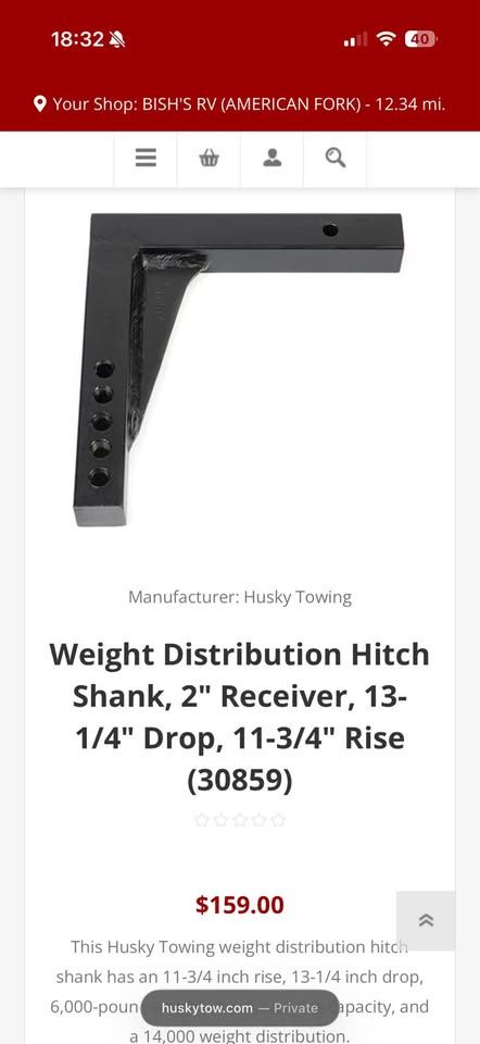 Husky Towing 30859 Weight Distribution Hitch Shank – NEW