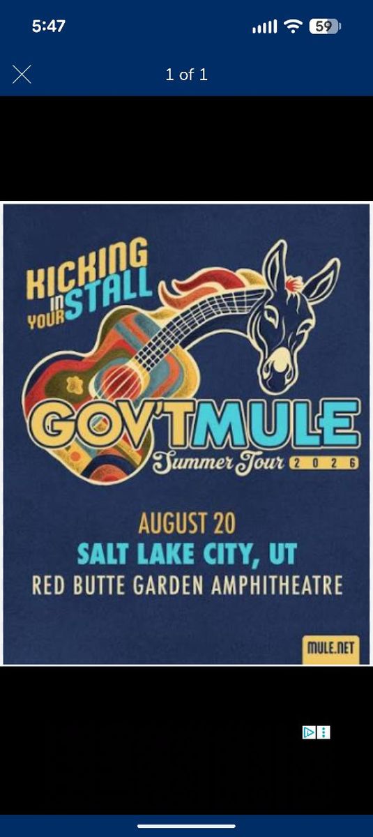 Gov't Mule Summer Tour 2026 Ticket - Salt Lake City, UT - August 20