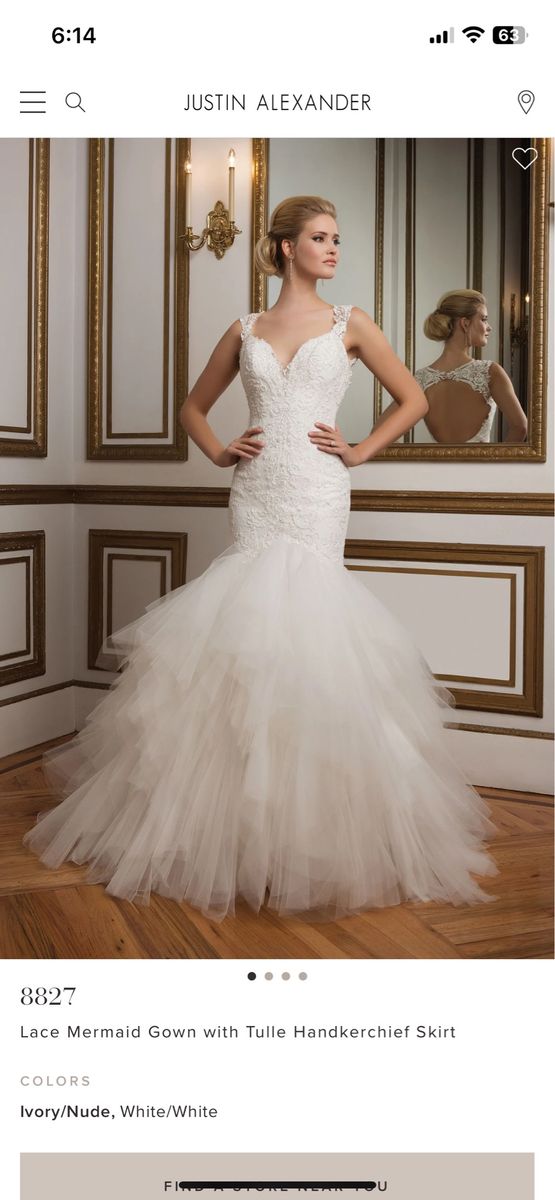 Justin Alexander 8827 Lace Mermaid Wedding Dress with Tulle Skirt