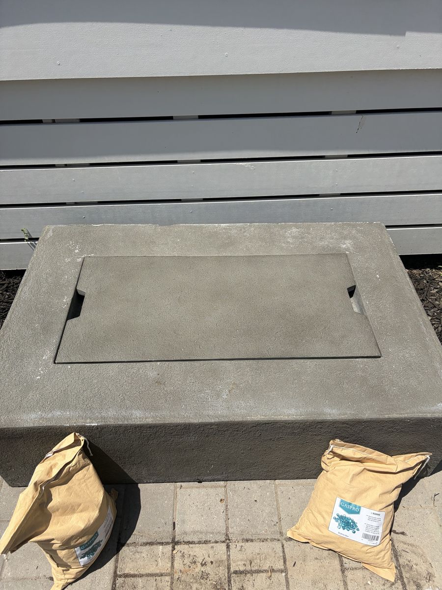 Gaspro Outdoor Fire Pit Table Concrete Look w/ Cover & Fire Glass - Used