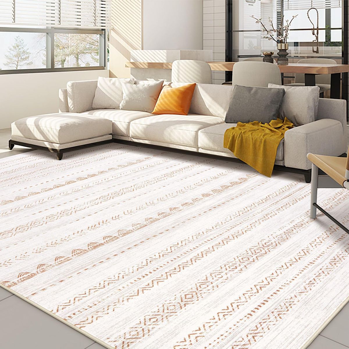 BRAND NEW 8x10 Washable Boho Large Neutral Soft Farmhouse Rug Stain Resistant Modern Moroccan