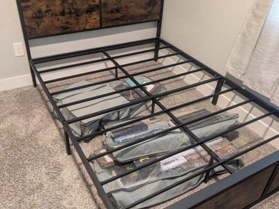 Industrial Style Metal and Wood Platform Bed Frame