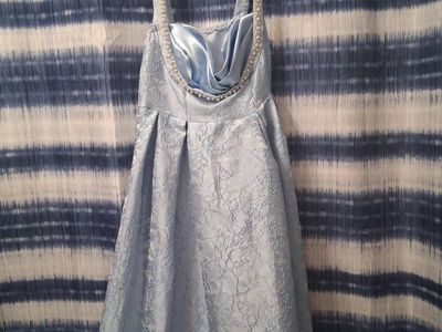 SHEIN Light Blue Jacquard Pearl Beaded Cowl Neck Dress - Size S/4 - 43 Inches Long, 100% Polyester