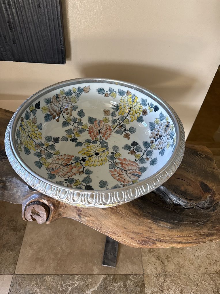 Beautiful Sink Basin Bowl foral with Silver Edging