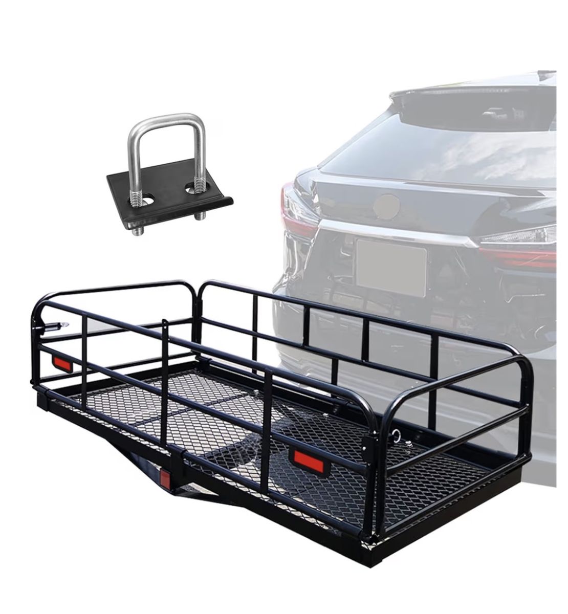 Hitch Mount Cargo Carrier 60" x 24" Folding Basket with Rails