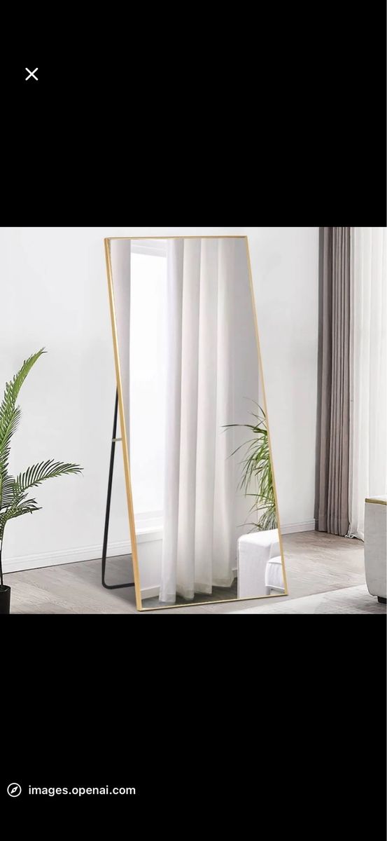 Full Length Gold Frame Floor Mirror with Stand, Versatile, Modern Design