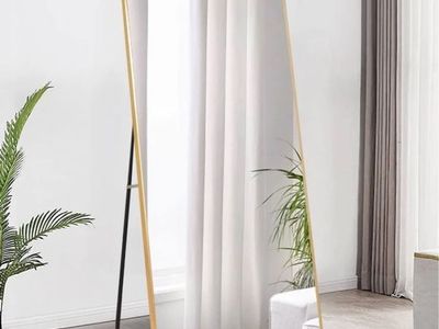 Full Length Gold Frame Floor Mirror with Stand, Versatile, Modern Design
