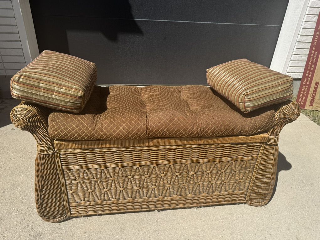 Rattan Storage Bench With Cushions