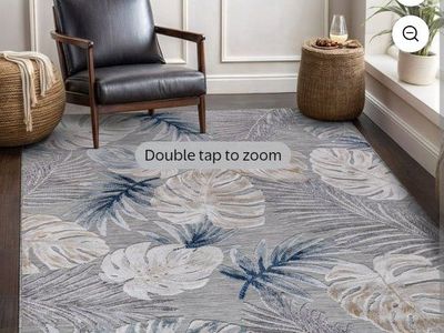 9'x12' Indoor/Outdoor Tropical Leaf Area Rug - Blue/Grey Polypropylene