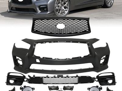 Front Bumper Complete Cover W/Grille Fog For Infiniti Q50 Q50s Sport 2014-2017