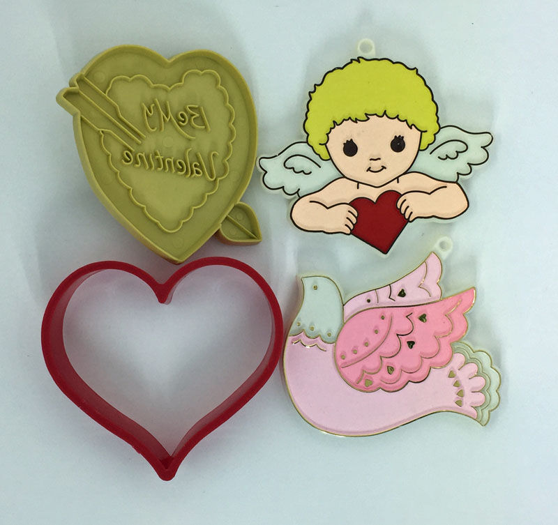 4 Vintage Valentine's Day Cookie Cutters of Hearts, Cupid, Dove