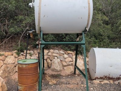 Overhead Fuel Storage Tank with Stand, Hose, and Filter