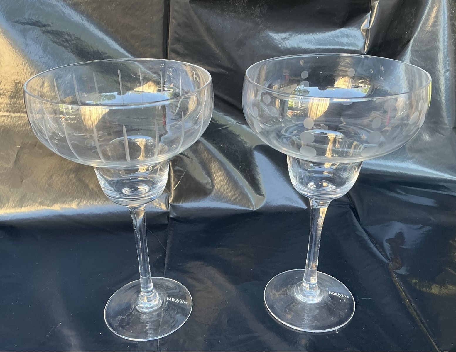 Mikasa Clear Glass Margarita Cocktail Glasses - Set of 2, Etched Striped & Polka Dot Designs