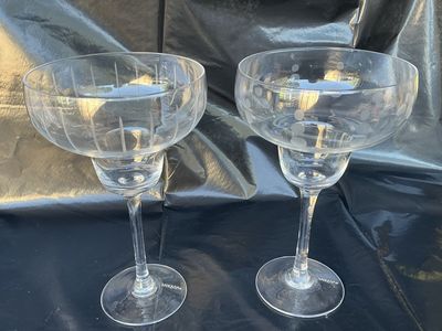 Mikasa Clear Glass Margarita Cocktail Glasses - Set of 2, Etched Striped & Polka Dot Designs